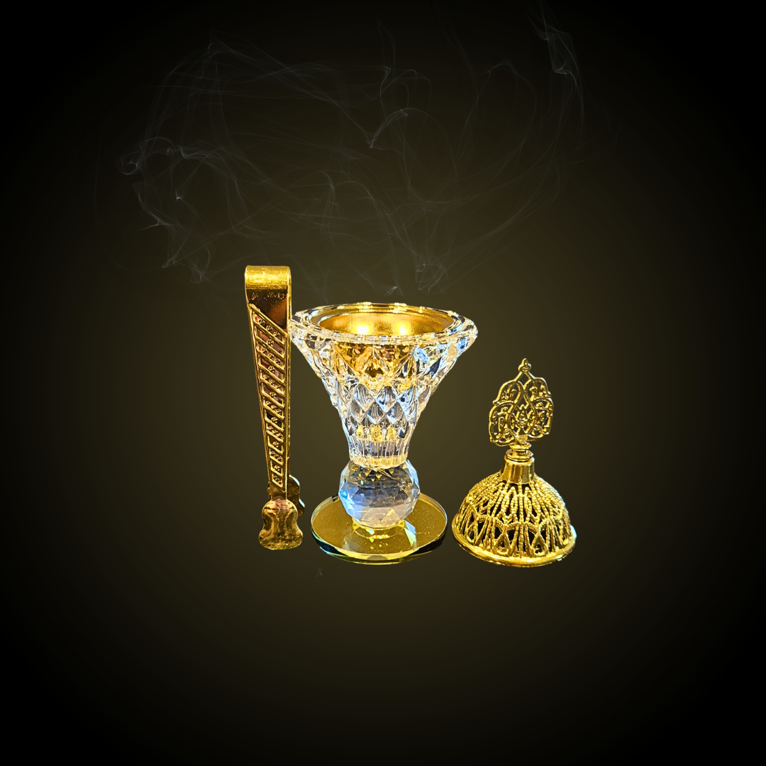 Luxuriöses Bakhoor-Räuchergefäß aus Glas & Gold | Orientalisches Design